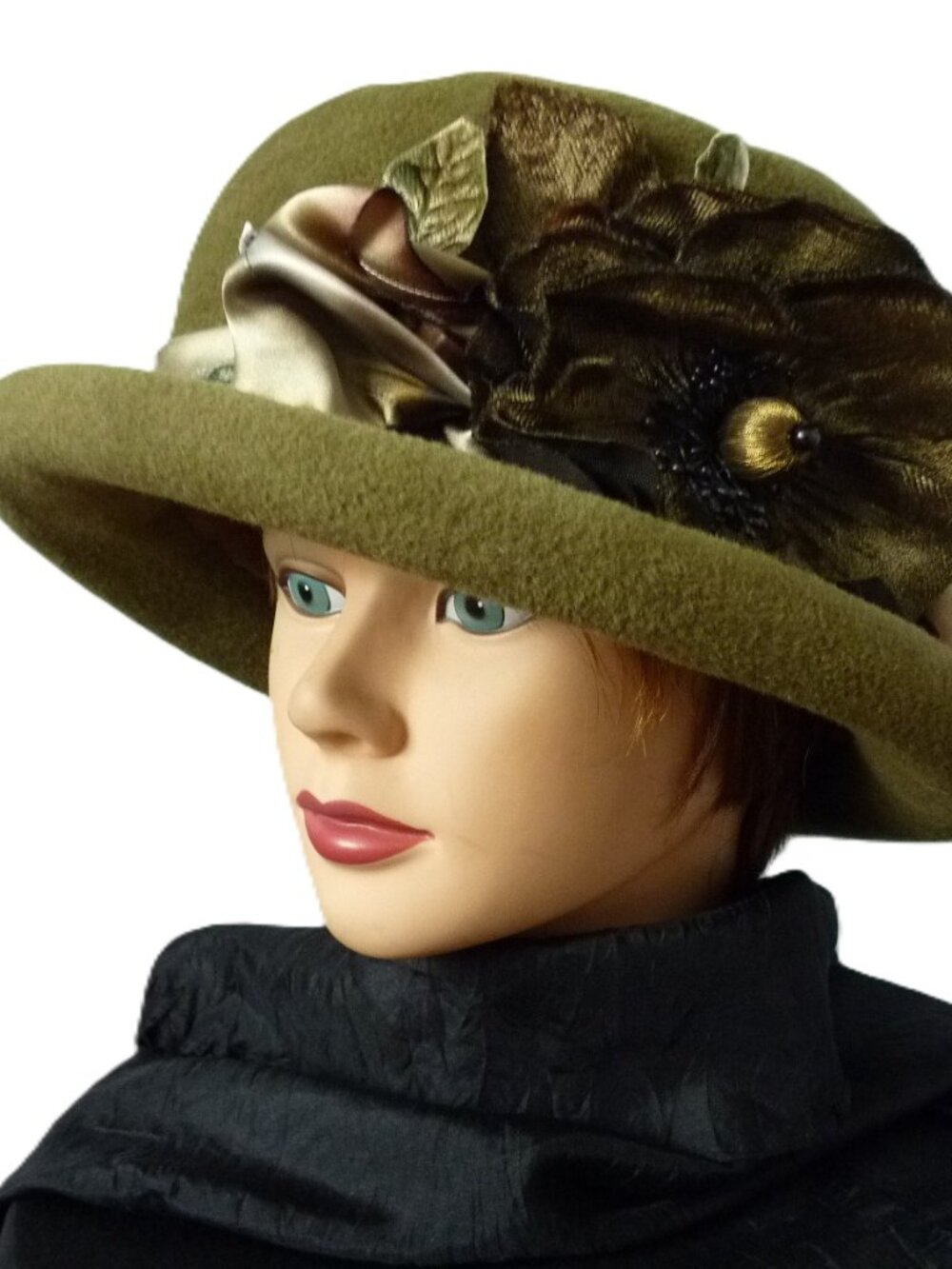 Louise Green olive green flower hat